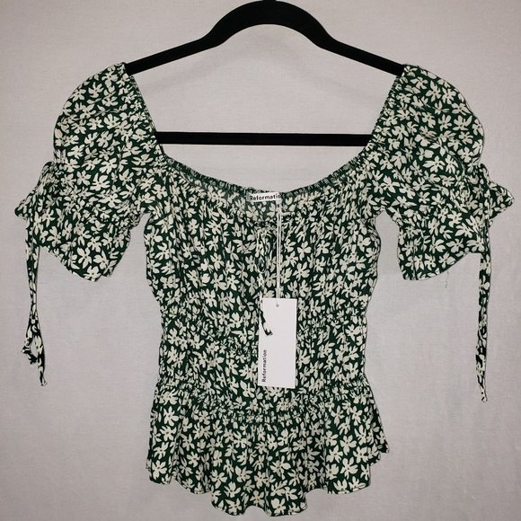 Reformation Tops - REFORMATION Cashew Green Floral Blouse  Annette Smocked Size Medium NEW WITH TAG